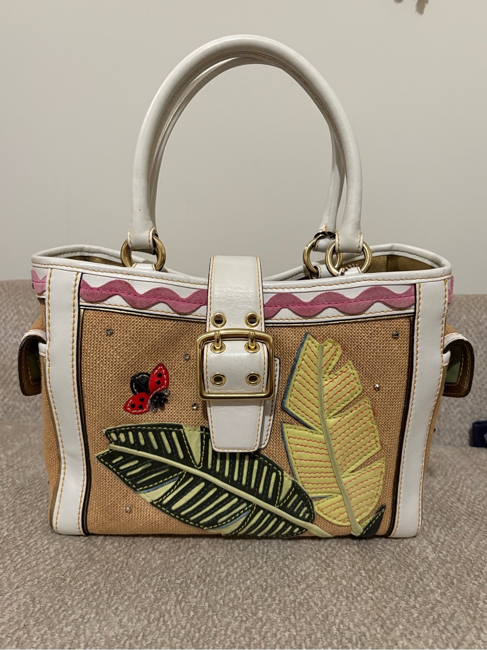 Coach 2004 Limited Edition Straw Ladybug Tote - Picture 1 of 7